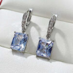 Silver Plated Anti Tarnish Rectangular American Diamond Studded Crushed Ice Cut Drop Earrings shobhakart