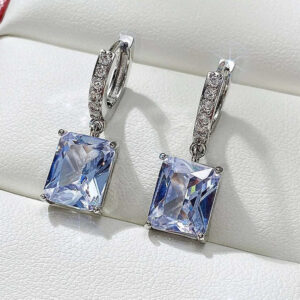 Silver Plated Anti Tarnish Rectangular American Diamond Studded Crushed Ice Cut Drop Earrings shobhakart