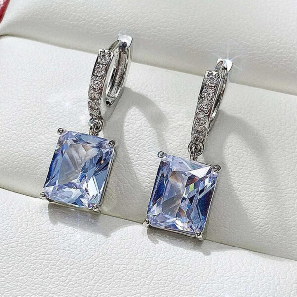 Silver Plated Anti Tarnish Rectangular American Diamond Studded Crushed Ice Cut Drop Earrings shobhakart