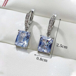 Silver Plated Anti Tarnish Rectangular American Diamond Studded Crushed Ice Cut Drop Earrings shobhakart
