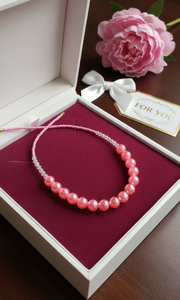 Pink beaded mala shobhakart