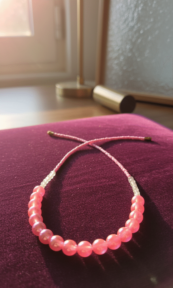 Pink beaded mala shobhakart