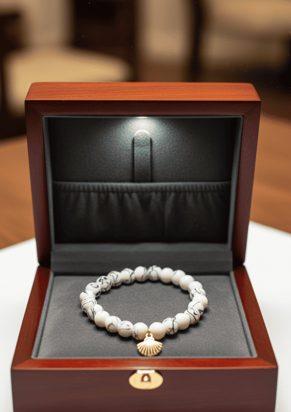 marble glass beaded white bracelet shobhakart